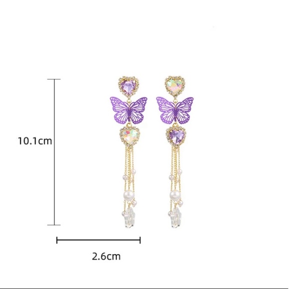 🌟 Beautiful Butterfly 🦋 Long Crystals Earrings - Picture 6 of 7